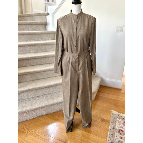 Vintage Ralph Lauren Brown Shepherds Plaid Silk Wool Linen Trouser Set M/6